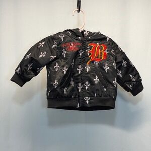 Black Label Living Among Legends Bomber‎ Jacket 3-6 Month Black Fleur de Lis